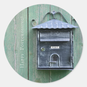 Glückliches Postcrossing! Briefkasten Runder Aufkleber