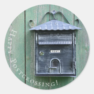 Glückliches Postcrossing! Briefkasten Runder Aufkleber