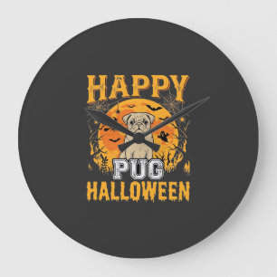 Glückliches Pug Halloween Grusel Hund Design_1 Große Wanduhr