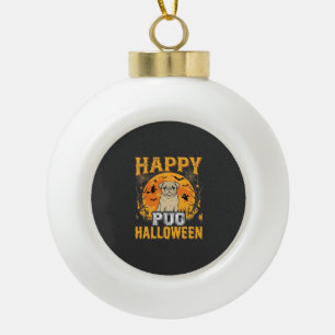 Glückliches Pug Halloween Grusel Hund Design_1 Keramik Kugel-Ornament