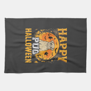 Glückliches Pug Halloween Gruseliger Hund Design_1 Geschirrtuch