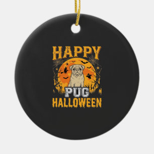 Glückliches Pug Halloween Gruseliger Hund Design_1 Keramik Ornament