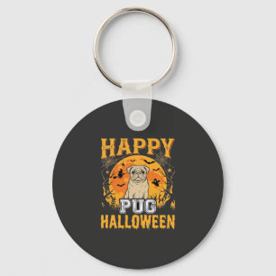 Glückliches Pug Halloween Gruseliger Hund Design_1 Schlüsselanhänger