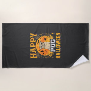Glückliches Pug Halloween Gruseliger Hund Design_1 Strandtuch
