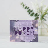 GLÜCKLICHES PURIM Lila mit Esther Story Postkarte (Stehend Vorderseite)