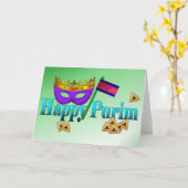 Glückliches Purim mit Maske, Gragger und Karte (Gelbe Blume)