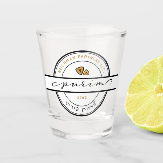 GLÜCKLICHES PURIM Script Purim Shot Glas mit Gold (Vorderseite)