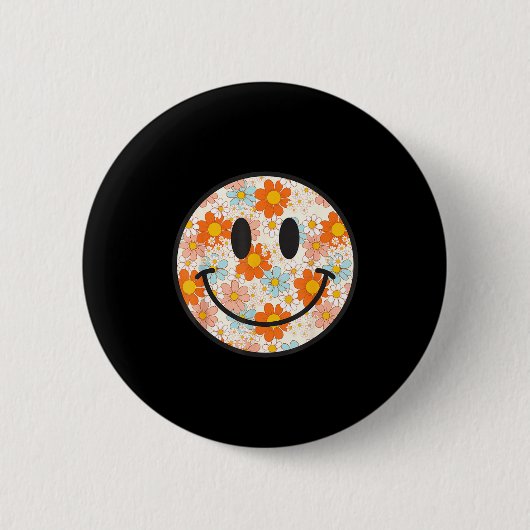 Glückliches Retro-Gänseblümchen-Lächelgesicht Prep Button (Vorderseite)
