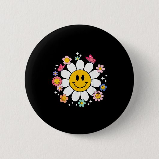Glückliches Retro-Gänseblümchen-Lächelgesicht Prep Button (Vorderseite)