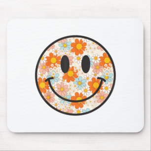 Glückliches Retro-Gänseblümchen-Lächelgesicht Prep Mousepad