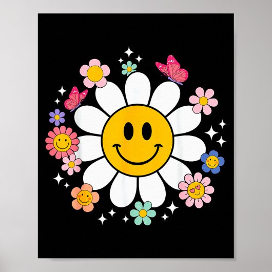 Glückliches Retro-Gänseblümchen-Lächelgesicht Prep Poster (Vorne)