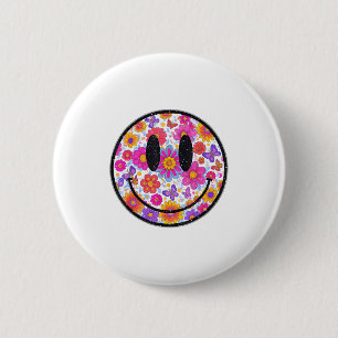 Glückliches Retro-Gänseblümchen-Lächeln-Gesicht Pr Button