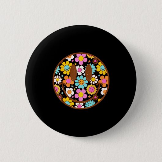 Glückliches Retro-Gänseblümchen-Lächeln-Gesicht Pr Button (Vorderseite)