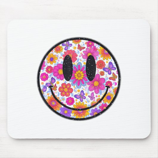 Glückliches Retro-Gänseblümchen-Lächeln-Gesicht Pr Mousepad (Vorne)