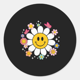 Glückliches Retro-Gänseblümchen-Lächeln-Gesicht Pr Runder Aufkleber