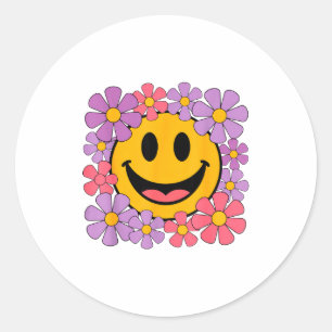 Glückliches Retro-Gänseblümchen-Lächeln-Gesicht Pr Runder Aufkleber