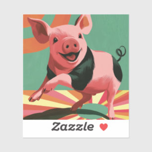 Glückliches Retro-Sonnenstrahl-Schwein Bunt Süß Aufkleber