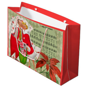 Glückliches Retro-Weihnachtspaar aus den 1950er Ja Große Geschenktüte