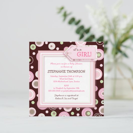 Glückliches Rosa punktiert Einladung (Stehend Vorderseite)