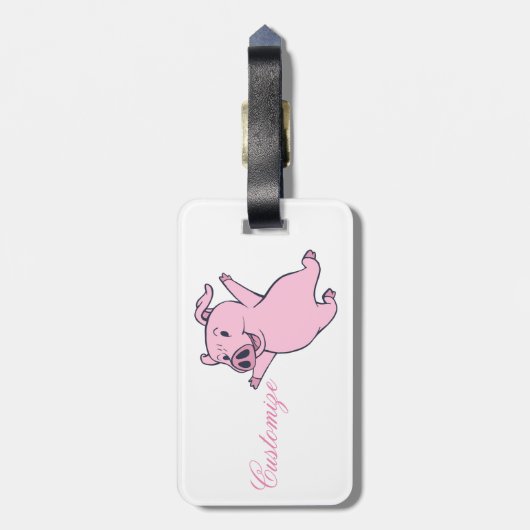 Glückliches rosa Schwein, das Thunder_Cove springt Gepäckanhänger (Rückseite vertikal)