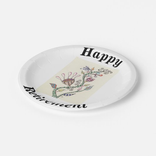 Glückliches Ruhestands-Party Pappteller (Schrägansicht)