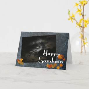 Glückliches Samhain-Vollmond/Herbstlaub Karte