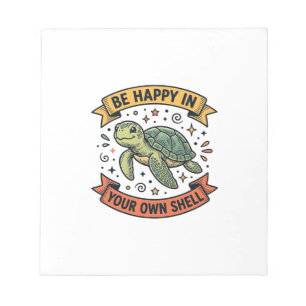 Glückliches-Schildkröten-Zitat Vintage-Stich-Desig Notizblock