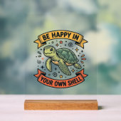 Glückliches Schildkröten-Zitat Vintage-Stichdesign Acrylschild (Neutral)