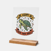 Glückliches Schildkröten-Zitat Vintage-Stichdesign Acrylschild (Winkel)