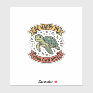Glückliches Schildkröten-Zitat Vintage-Stichdesign Aufkleber