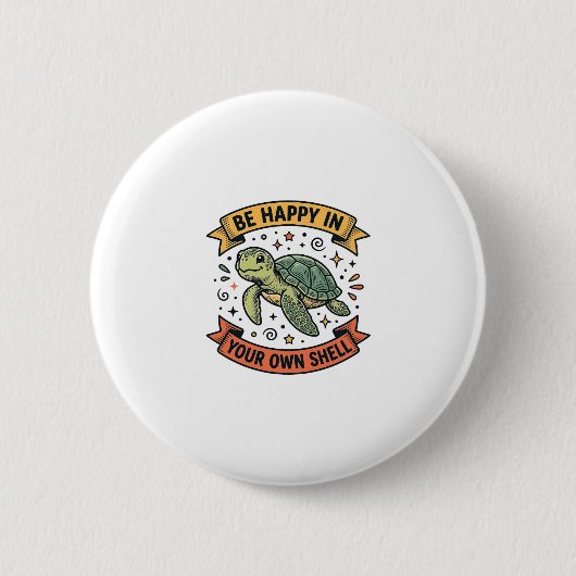 Glückliches Schildkröten-Zitat Vintage-Stichdesign Button (Vorderseite)