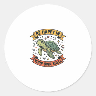 Glückliches Schildkröten-Zitat Vintage-Stichdesign Runder Aufkleber