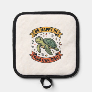 Glückliches Schildkröten-Zitat Vintage-Stichdesign Topflappen