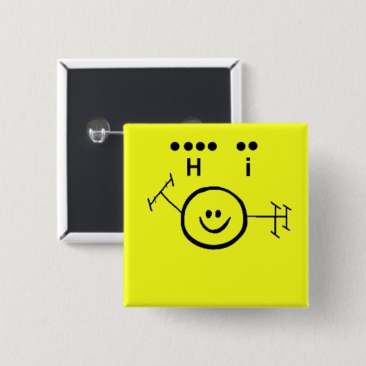 Glückliches Schinken-Gelb-Morsealphabet "hallo" Button (Vorne & Hinten)