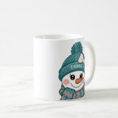 Glückliches Schneemann-Gesicht Name Weihnachts-Sch Kaffeetasse (VorderseiteRechts)