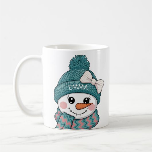 Glückliches Schneemann-Gesicht Name Weihnachts-Sch Kaffeetasse (Links)