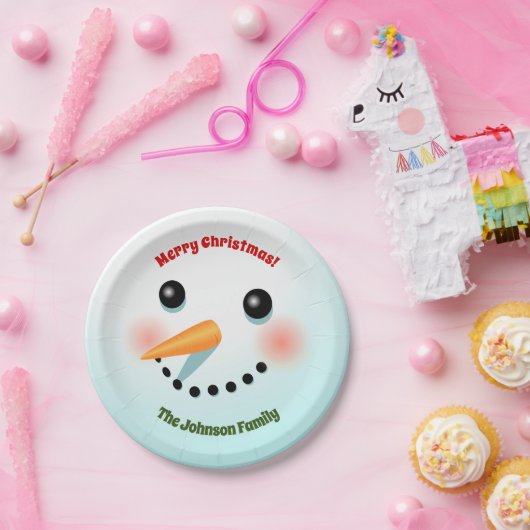 Glückliches Schneemann-Gesicht Pappteller (Party)