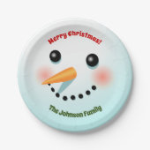 Glückliches Schneemann-Gesicht Pappteller (Vorderseite)