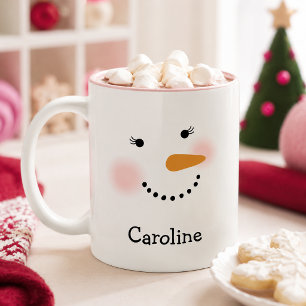 Glückliches Schneemann-Gesicht Personalisierter Na Zweifarbige Tasse