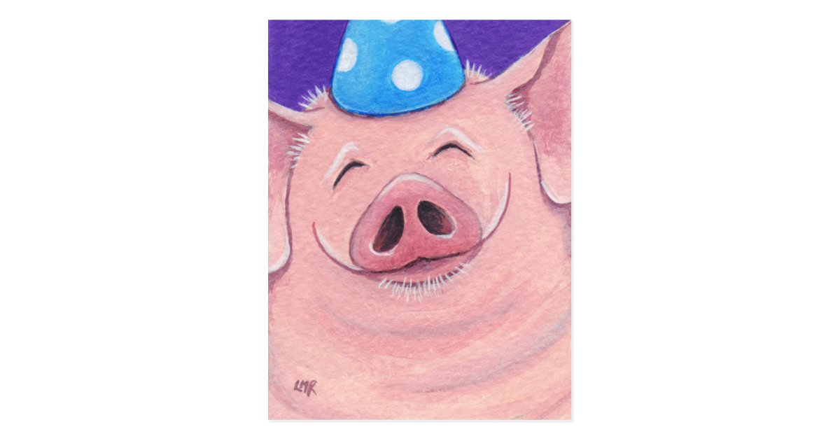Glückliches Schwein, das eine Postkarte Zazzle.de