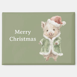 Glückliches Schwein roter Weihnachtshut Magnet
