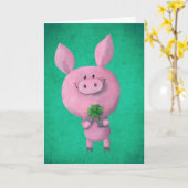 Glückliches Schwein vierblättriges Kleeblatt Karte (Gelbe Blume)