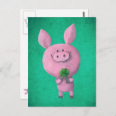 Glückliches Schwein vierblättriges Kleeblatt Postkarte (Vorne/Hinten)