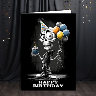 Glückliches Skelett mit Partyhut zum Geburtstag Karte