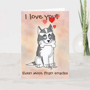 Glückliches Snack Husky-Hund Valentinstagskarte Feiertagskarte