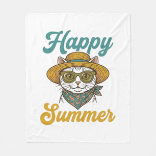 Glückliches Sommerkatze Vintage Gravur Shirt Desig Fleecedecke