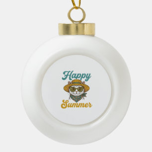 Glückliches Sommerkatze Vintage Gravur Shirt Desig Keramik Kugel-Ornament