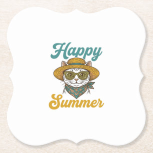 Glückliches Sommerkatze Vintage Gravur Shirt Desig Untersetzer