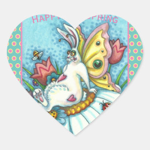 GLÜCKLICHES SPRING FLUTTERBUN RABBIT, FUNNY BUNNY Herz-Aufkleber