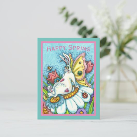 GLÜCKLICHES SPRING FLUTTERBUN RABBIT, FUNNY BUNNY POSTKARTE (Stehend Vorderseite)